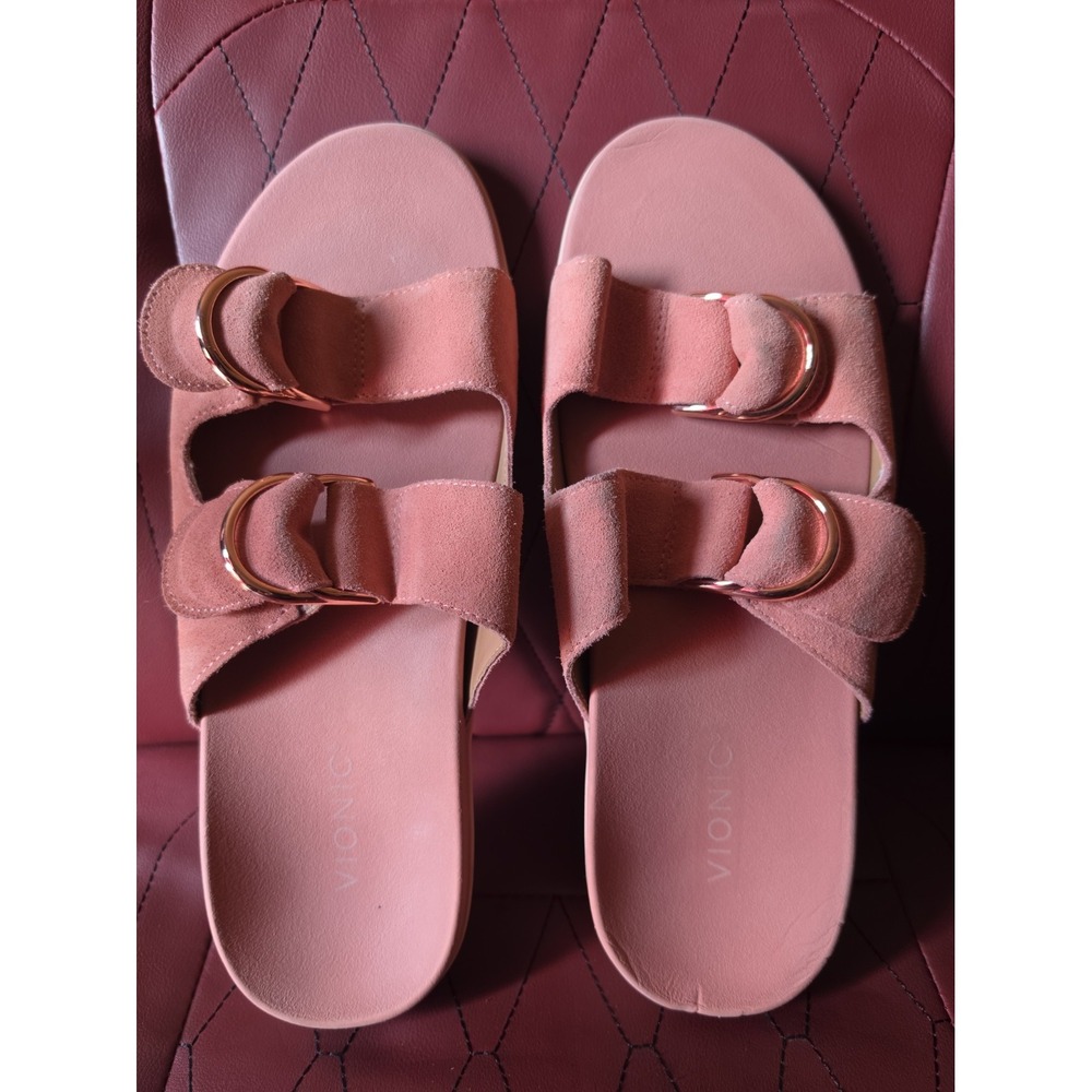 Vionic "Corelee" Pink Suede Slide Sandals size 11  wide